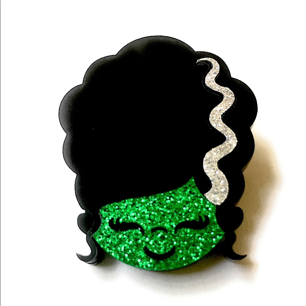 Halloween Bride of Frankenstein Pin Brooch, Green